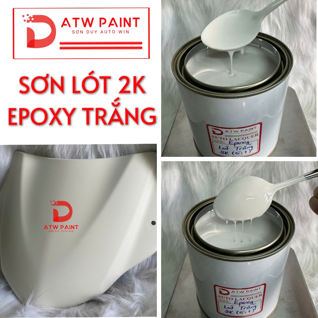 Sơn lót trắng epoxy 2k điền đầy - Bộ lót + Cứng - Sơn lót xe 