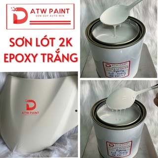  Sơn lót trắng epoxy 2k điền đầy - Bộ lót + Cứng - Sơn lót xe 