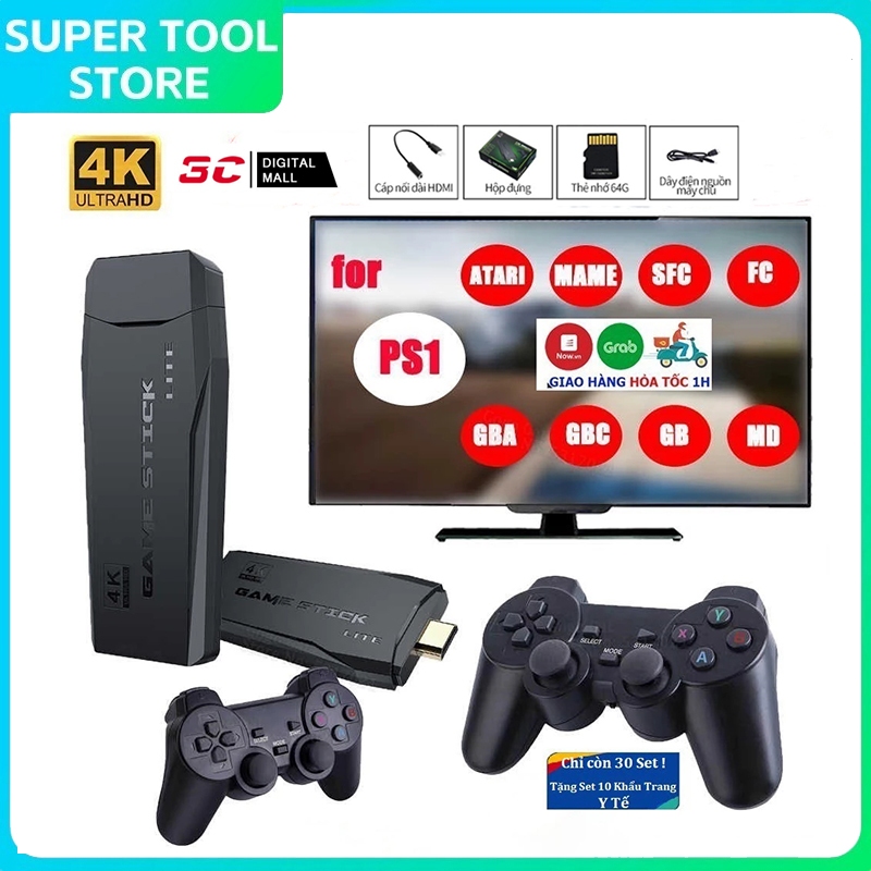 Cây chơi game 4k - HDMI 20000+20 trò chơi mới độc quyền, kết nối game không dây 4 nút, 6 nút PS1/GBA/GBC