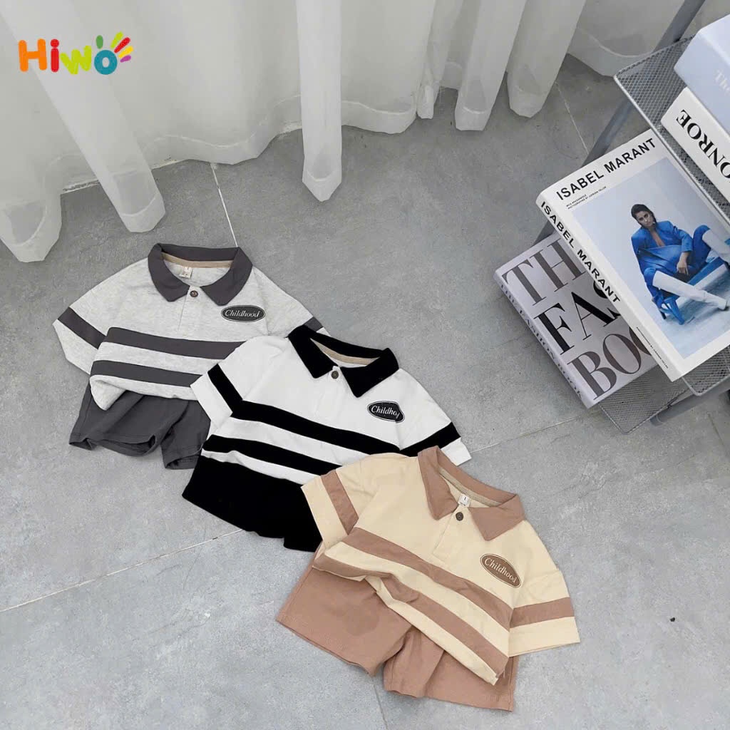 Bộ Cộc Tay PoLo Cổ Dệt Phối Quần KaKi Cho Bé Đi Học Đi Chơi ( C0619+B2352)
