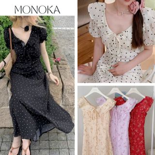 ( Nhiều mẫu) Váy tiểu thư hoa nhí dài cộc tay cổ sen to dây thắt nơ tôn dáng Đầm bánh bèo đi biển du lịch T531G MONOKA