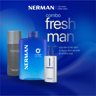 Combo Fresh Man Nerman -Sữa tắm gội lạnh 4IN1 330ml & Dung dịch vệ sinh cho nam 100ml & Xịt khử mùi toàn thân 100ml