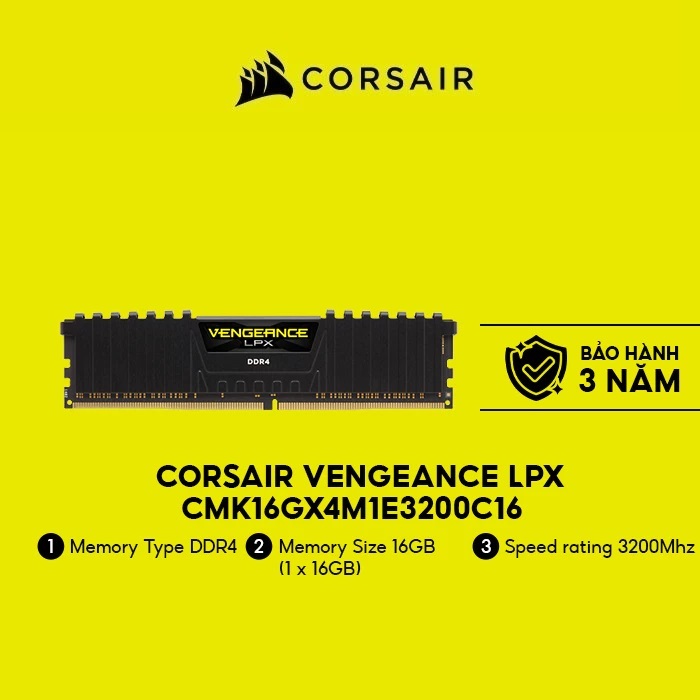Bộ nhớ RAM dành cho PC CORSAIR VENGEANCE LPX 16GB DDR4 1x16G 3200MHz CMK16GX4M1E3200C16