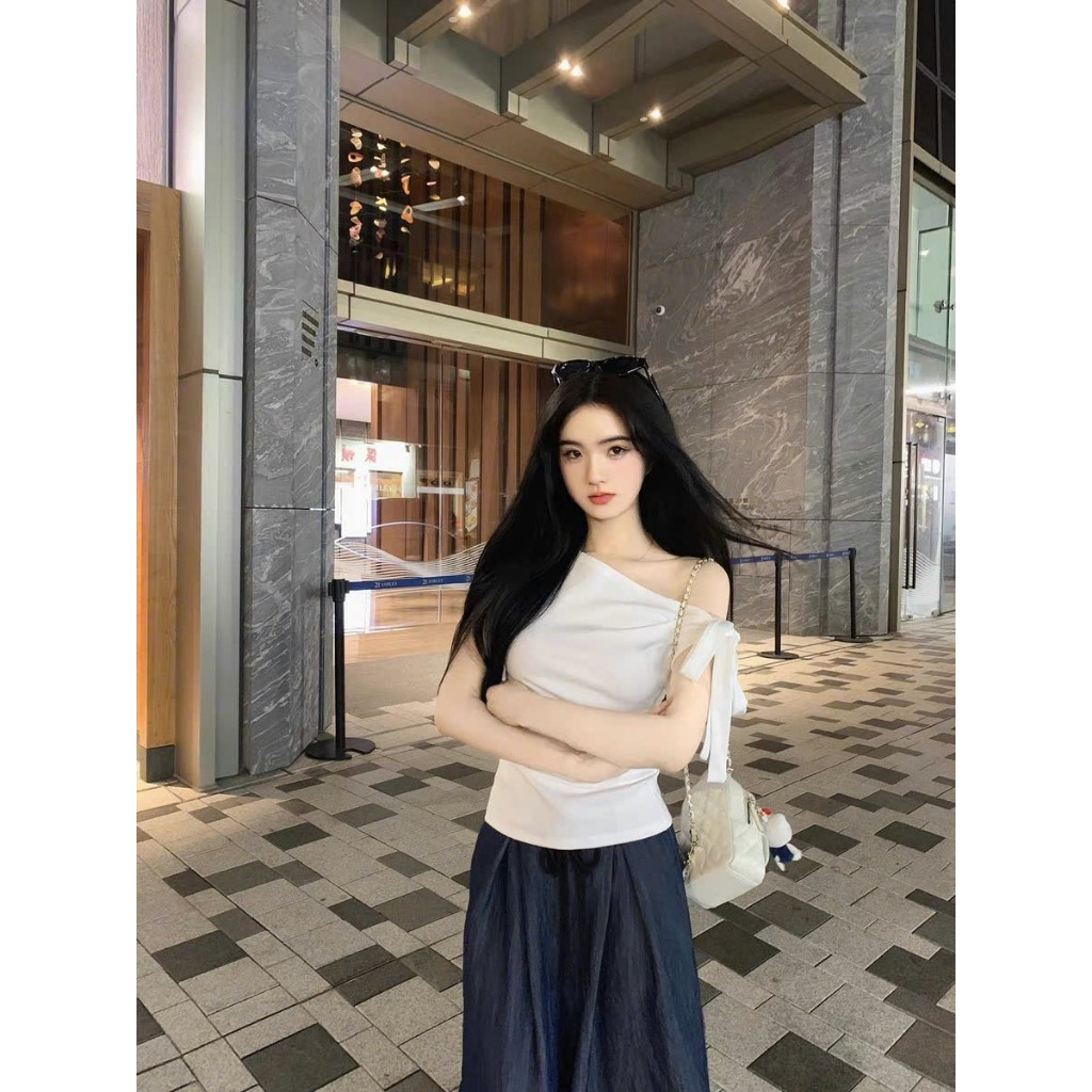 Áo Kiểu Croptop Trễ Vai Kèm Dây Buộc Nơ Nữ Siêu Tôn Dáng | BigBuy360 - bigbuy360.vn