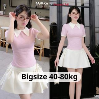 Set đồ nữ thiết kế MAKKA áo thun nữ cổ sen cộc tay mix chân váy ngắn xòe đính nơ buộc có quần bảo hộ 1002
