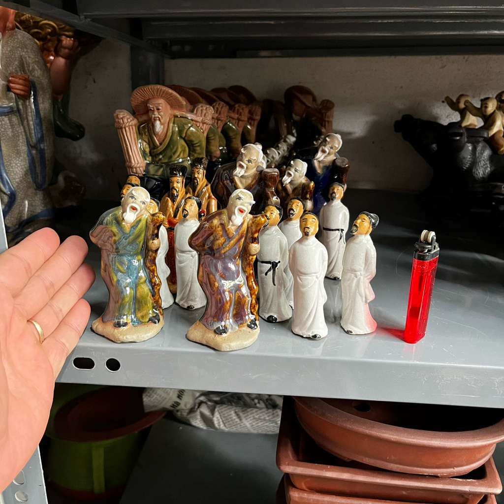 Tượng gốm lão mai mini cao 10 cm, tượng gốm lý bạch ngắm trăng cao trang trí tiểu cảnh cây bonsai, t