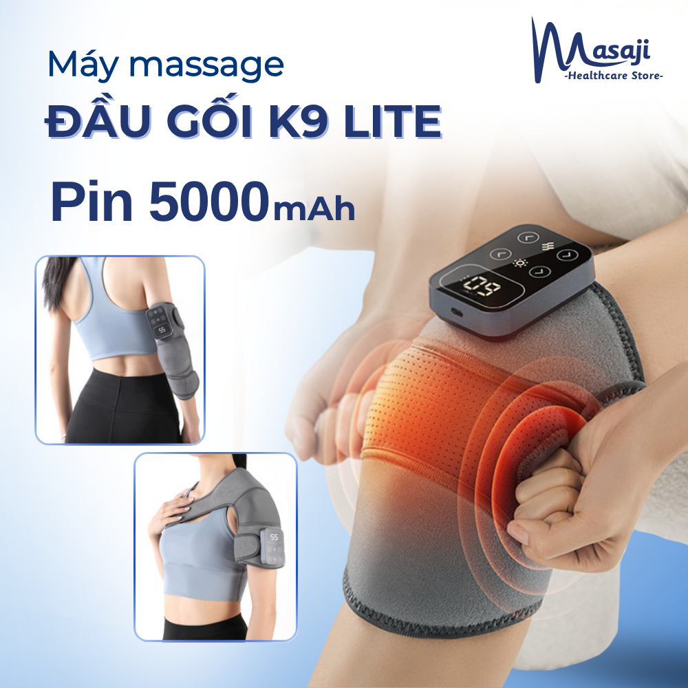 Máy massage đầu gối K9 Lite rung kết hợp chườm ấm hồng ngoại, massage chân giúp giảm đau Masaji