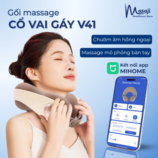 Gối massage cổ  vai gáy V41 kết nối app Mihome, máy mát xa xoa bóp chườm ấm hỗ trợ giảm đau Masaji