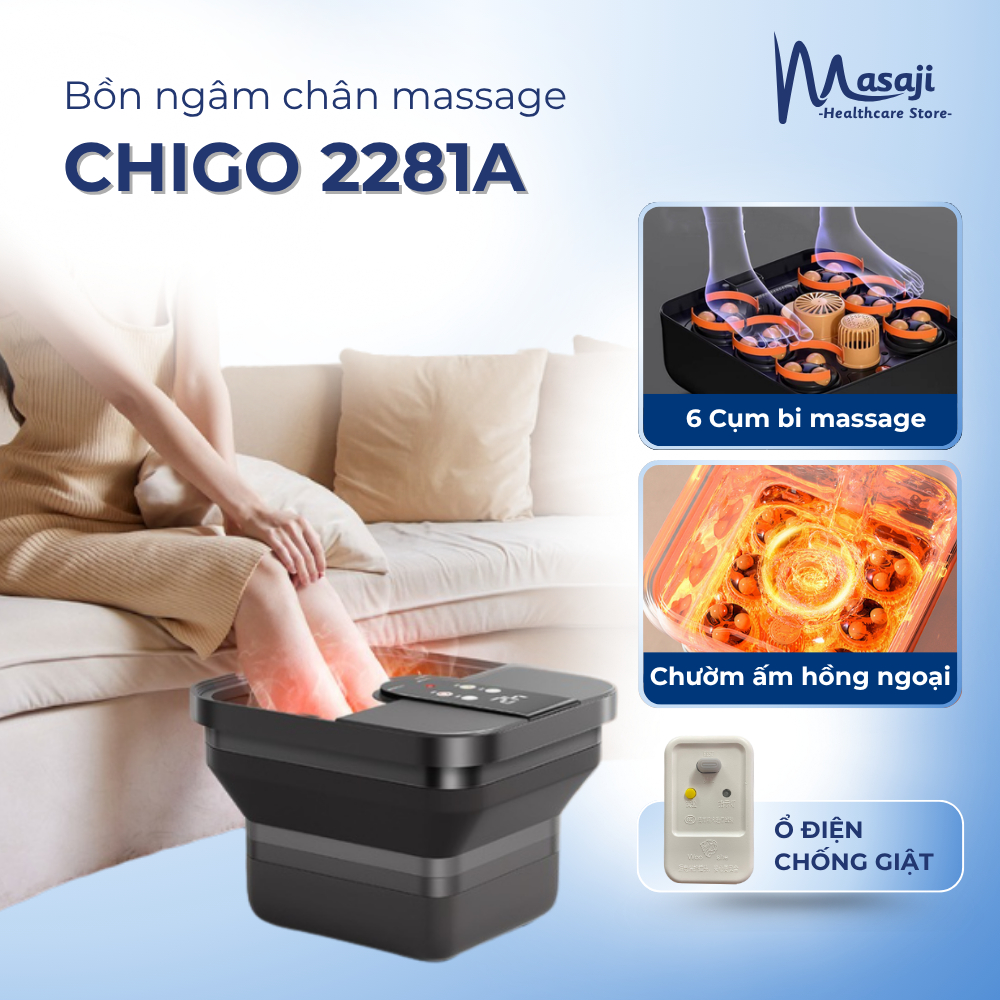 Bồn ngâm chân massage Chigo 2281A gấp gọn màn cảm ứng LCD, bồn ngâm chân chườm ấm chống giật Masaji