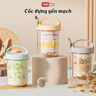 Cốc Đựng Yến Mạch Thuỷ Tinh Trong Suốt OMI Tặng Kèm Thìa, Hũ Đựng Ngũ Cốc Ăn Sáng, Bình Đựng Sữa Chua 430ml Có Nắp Đậy