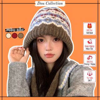 Mũ Len Chùm Tai Unisex, Nón Len Bịt Tai Thổ Cẩm Nhiều Màu Xinh Xắn Thời Trang Thu Đông Giữ Ấm Tốt - Mã NL077