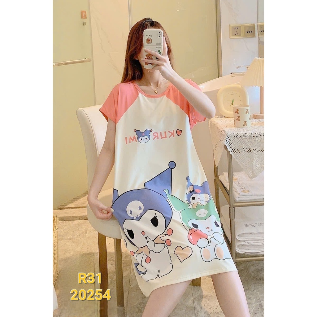 50-85kg Đầm mặc nhà Bigsize họa tiết hoạt hình R31