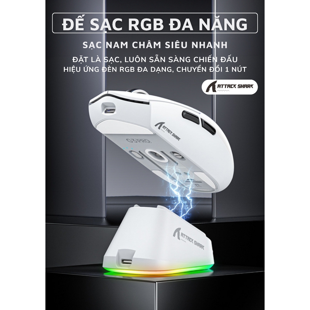 Chuột Gaming Attack Shark G3 PRO - Không Dây 3 Chế Độ, PAW3311, 25.000 DPI, Switch Omron, Dock RGB | BigBuy360 - bigbuy360.vn