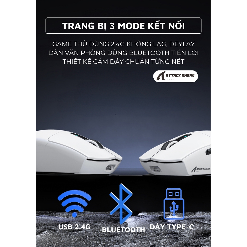 Chuột Gaming Attack Shark G3 PRO - Không Dây 3 Chế Độ, PAW3311, 25.000 DPI, Switch Omron, Dock RGB | BigBuy360 - bigbuy360.vn