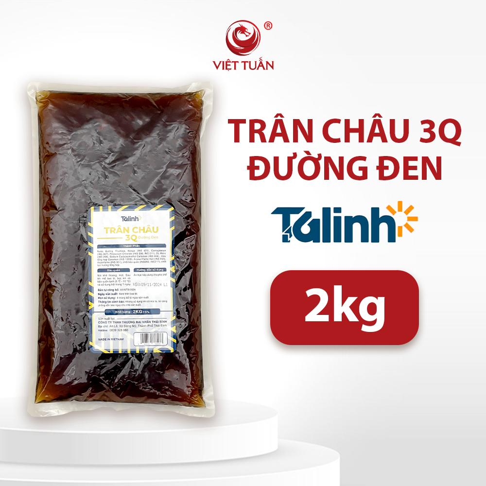 Trân Châu 3Q Đường Đen Hiệu Talinh 2kg( 1 thùng 6 gói, Đơn giá bán theo gói)