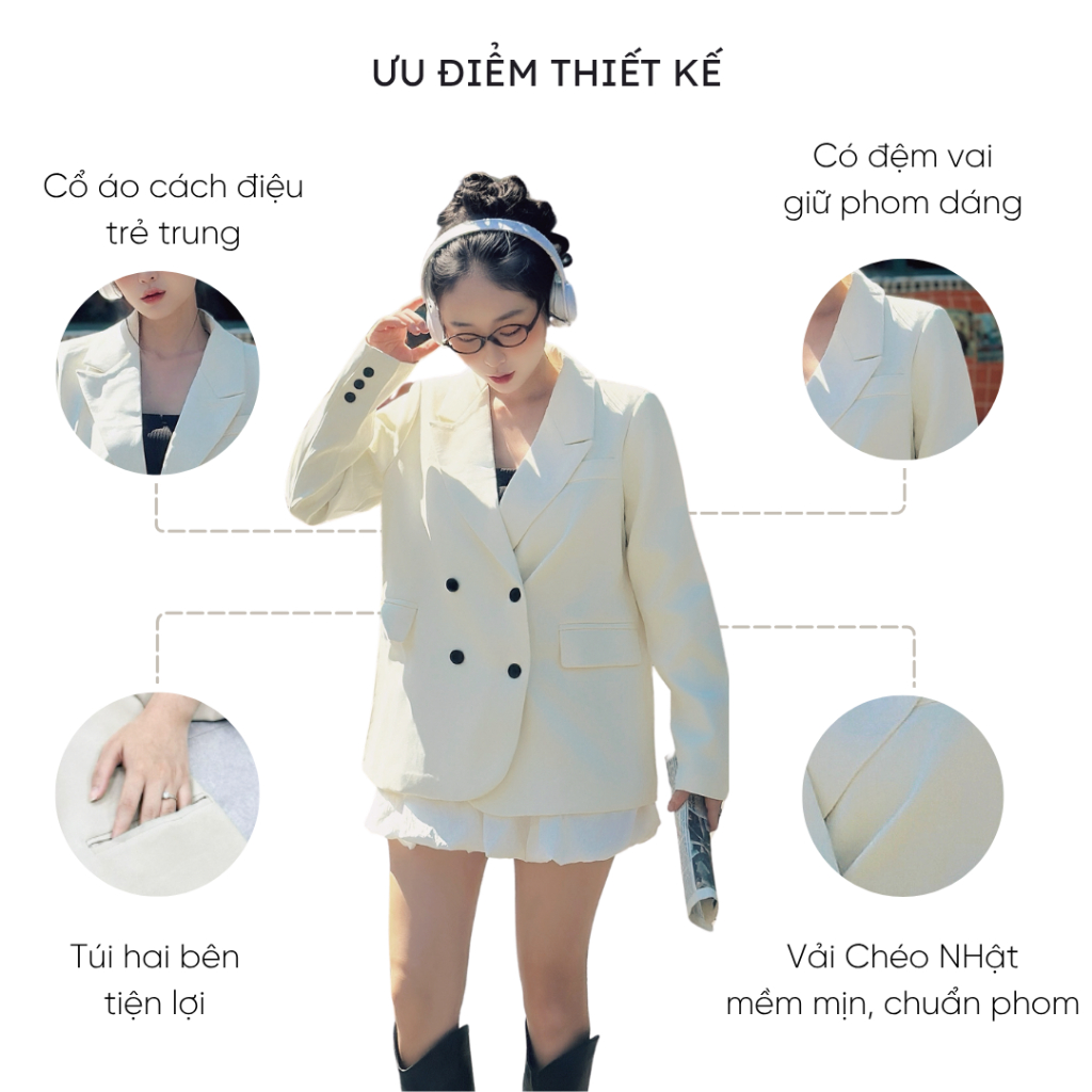 Áo vest nữ blazer Mely Fashion kaki hàn cao cấp form rộng dài tay thiết kế sang trọng Hàn Quốc hai lớp đệm vai ASM44-02 | BigBuy360 - bigbuy360.vn