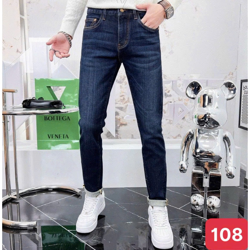 Quần jean nam màu xanh đậm trơn không rách gối chất bò cao cấp co dãn 4 chiều đẹp form dáng rin skin