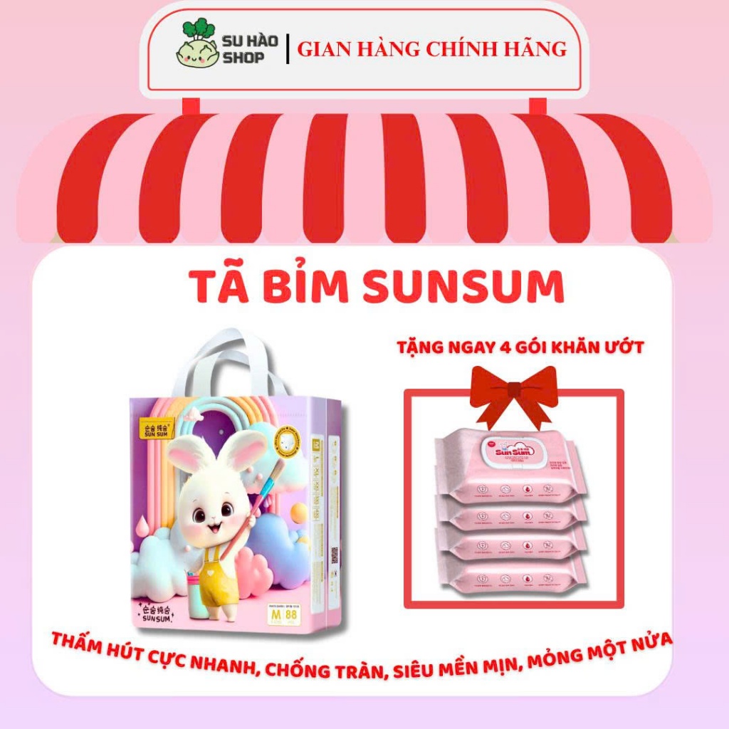 Tã SunSum bao khổng lồ,đủ size.Siêu nhiều miếng,siêu tiết kiệm.Hàng chính hãng - Miễn phí ship