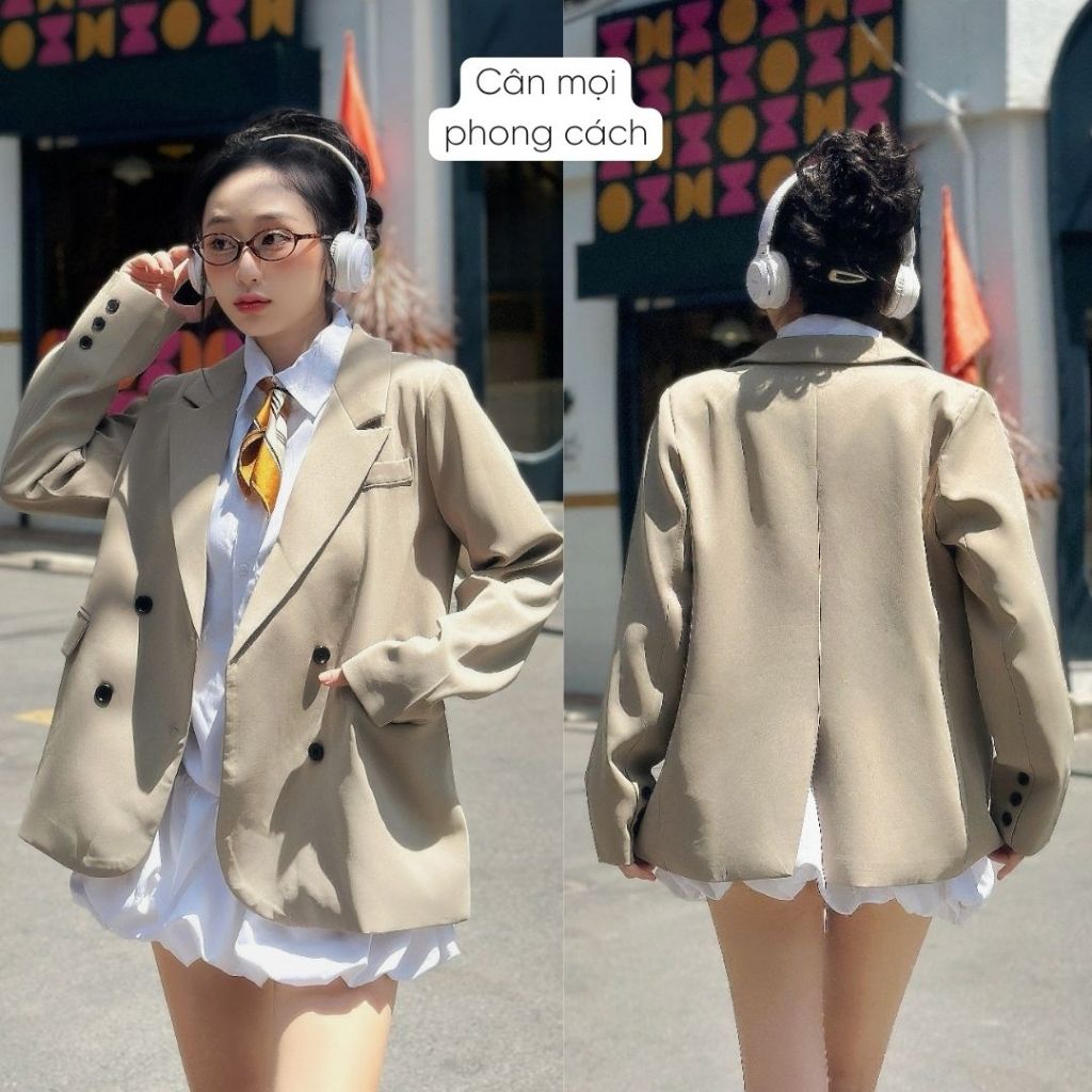 Áo vest nữ blazer Mely Fashion kaki hàn cao cấp form rộng dài tay thiết kế sang trọng Hàn Quốc hai lớp đệm vai ASM44-02 | BigBuy360 - bigbuy360.vn
