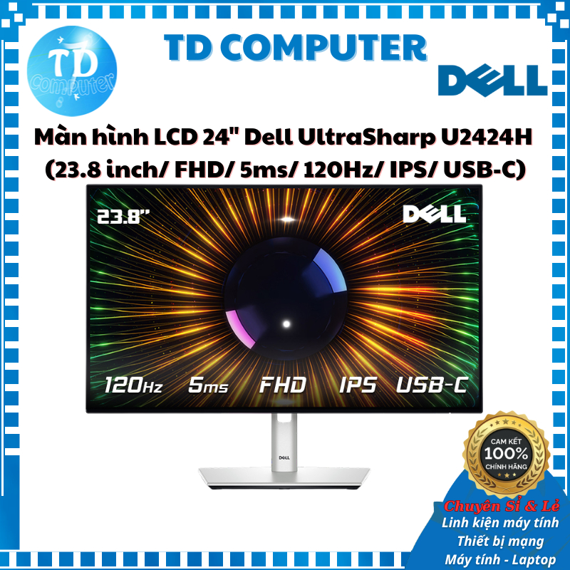 Màn hình LCD 24" Dell UltraSharp U2424H (23.8 inch/ FHD/ 5ms/ 120Hz/ IPS/ USB-C) - Hàng chính hãng