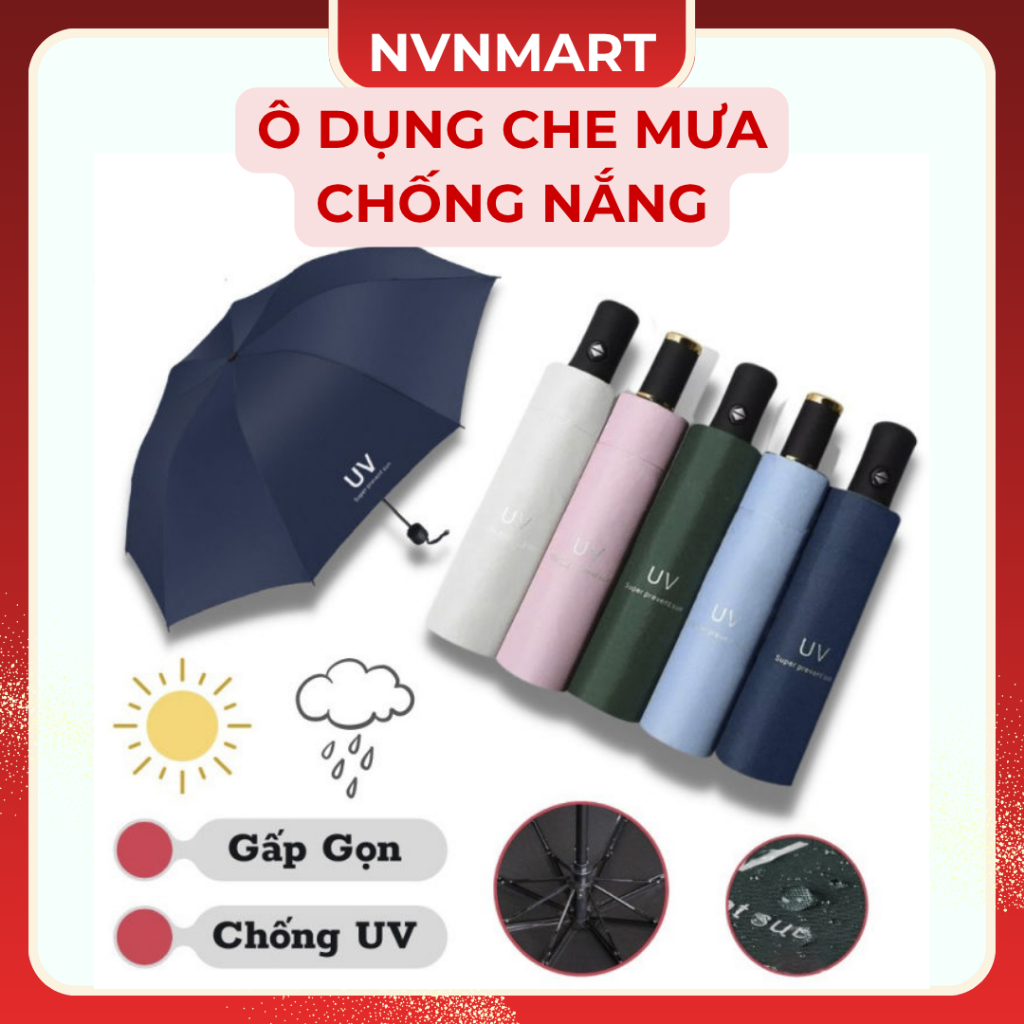 Ô Dù Che Mưa Đi Nắng Gấp Gọn Chống Tia UV