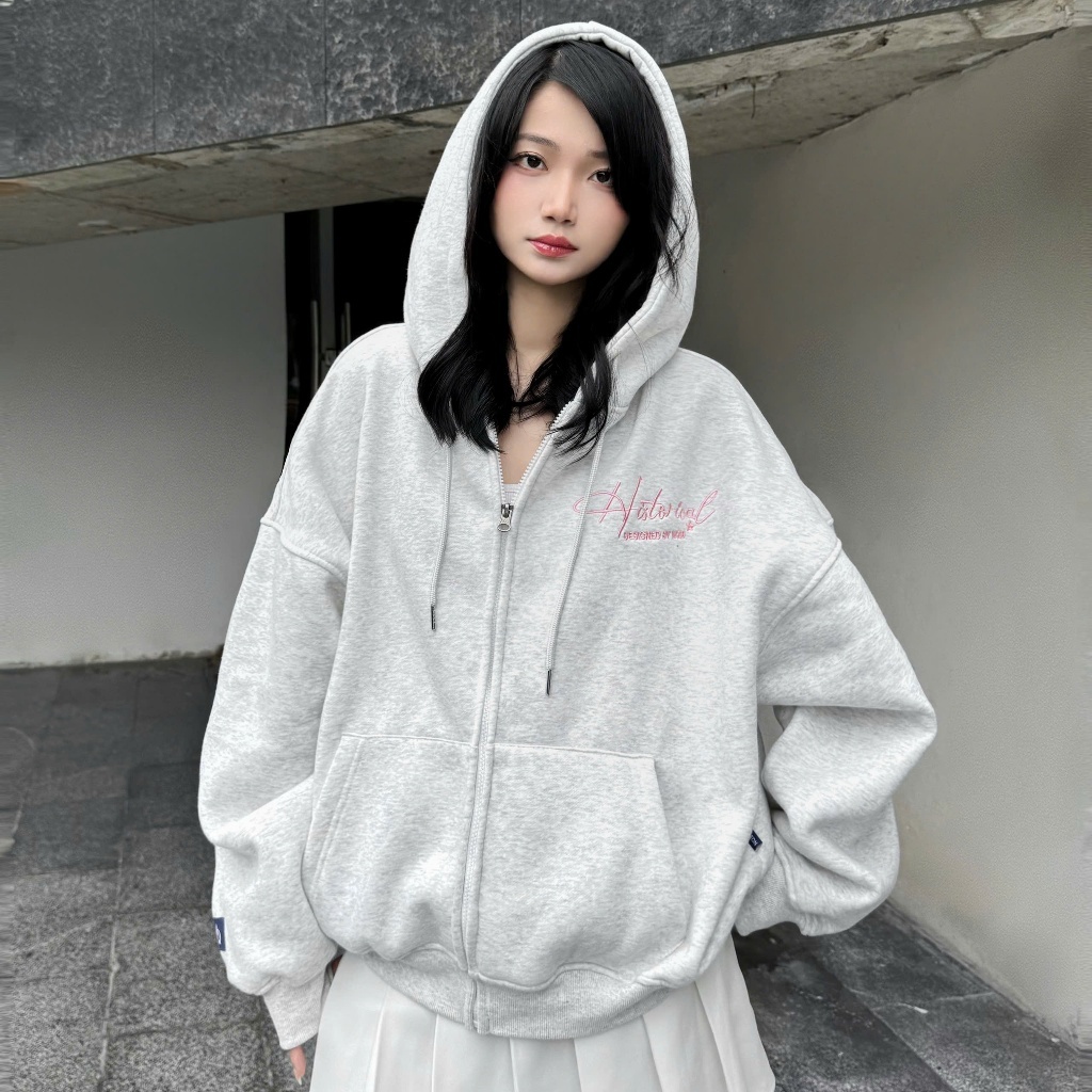 Áo Khoác Nỉ HOODIE Nam Nữ Hoodie Zip NQ30 SQUARE COTTON Thêu Nổi - Hodie NQ30 FORUM Form Boxy