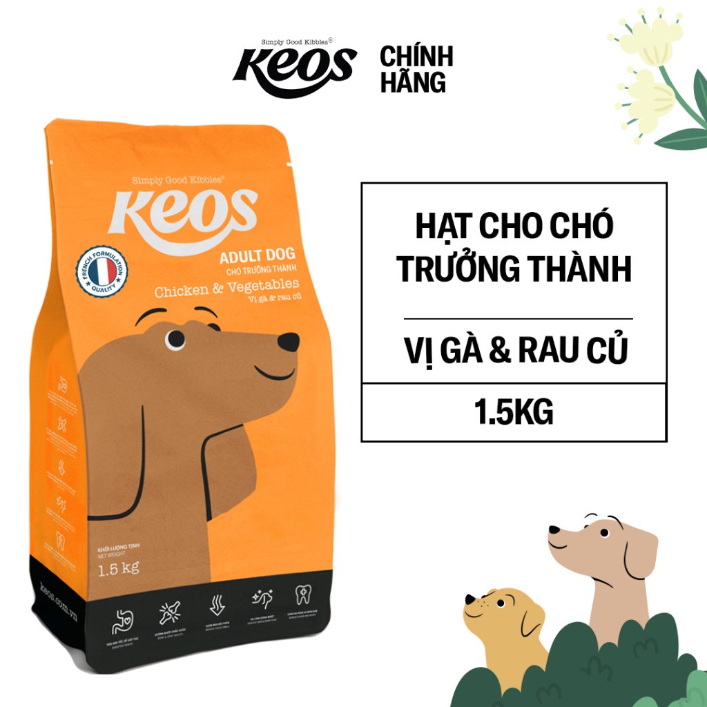 Thức ăn hạt cho chó trưởng thành Keos vị Gà & Rau Củ – dễ tiêu hóa, hỗ trợ xương khớp (400g – 1,5kg)