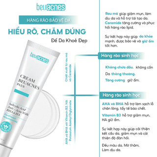 Kem giảm mụn nhanh 24h BEUACNES PLUS mụn trứng cá, chiết xuất rau má, hỗ trợ mờ thâm mụn 15g