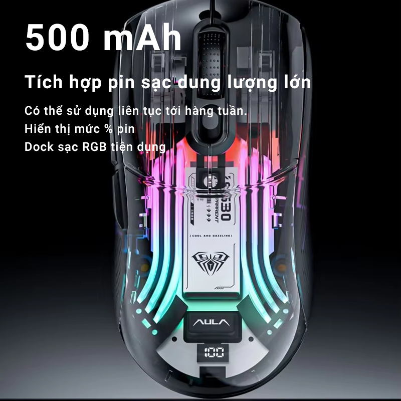 Chuột máy tính AULA SC630 - 3 Mode kết nối LED RGB - Vỏ trong suốt cực đẹp mắt - Chính hãng AULA | BigBuy360 - bigbuy360.vn