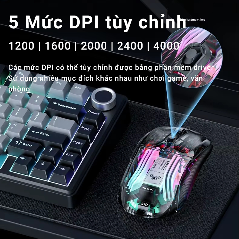Chuột máy tính AULA SC630 - 3 Mode kết nối LED RGB - Vỏ trong suốt cực đẹp mắt - Chính hãng AULA | BigBuy360 - bigbuy360.vn