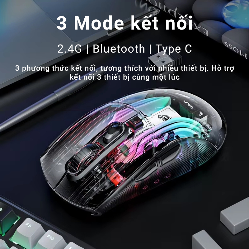 Chuột máy tính AULA SC630 - 3 Mode kết nối LED RGB - Vỏ trong suốt cực đẹp mắt - Chính hãng AULA | BigBuy360 - bigbuy360.vn