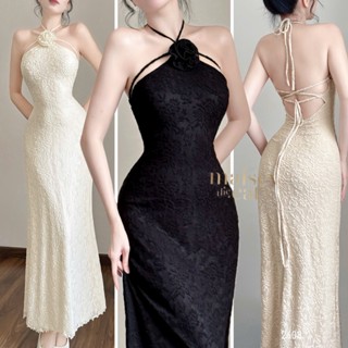 [MAISEY 2608] Đầm dự tiệc cổ yếm dáng dài thun ren ôm body gợi cảm, sang trọng