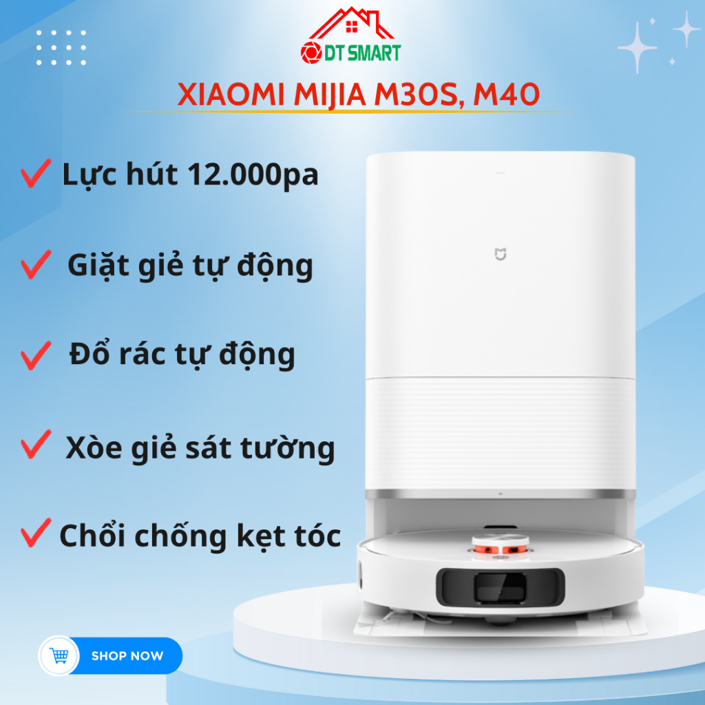Robot Hút Bụi Lau Nhà Xiaomi Mijia M30S, M40 - Lực Hút 12.000 Pa , tự cắt tóc, xòe rộng giẻ lau