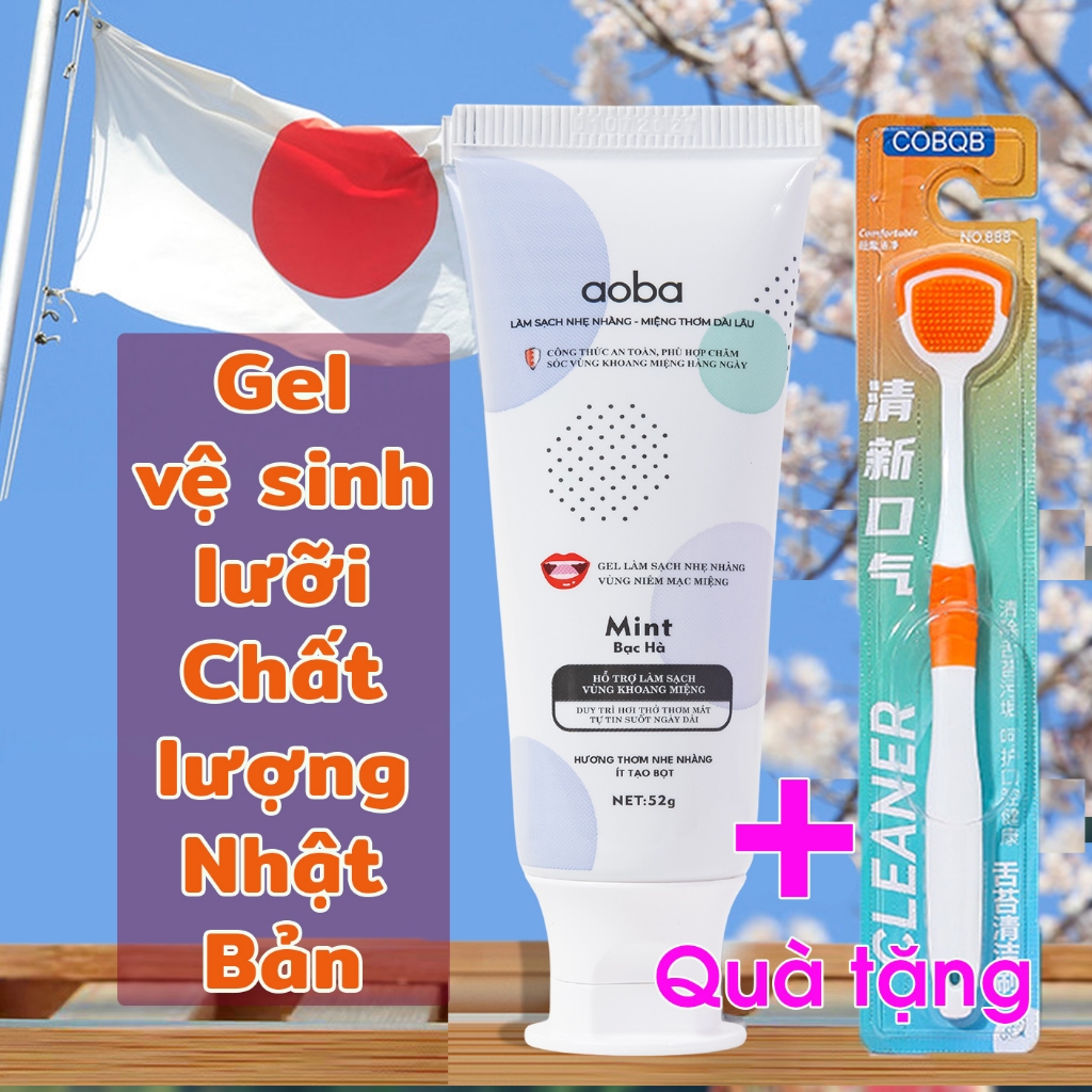Vệ sinh lưỡi Nhật Bản, gel vệ sinh lưỡi Aoba Mint diệt khuẩn khử hôi miệng hương bạc hà mát lạnh, tuýp 52g