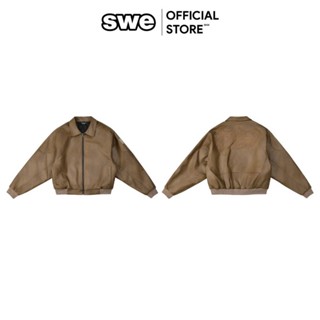 Áo Khoác Da Nam/Nữ Local Brand SWE EAZY LEATHER BOMBER - Nâu