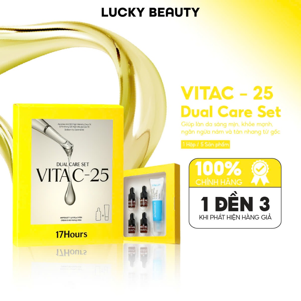 Set Dưỡng Trắng Da 17HOURS Vita C-25 Ampoule Vitamin C & Kem dưỡng Panthenol B5 Dưỡng Ẩm Sáng Da