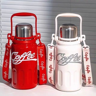  Bình Nước Giữ Nhiệt Coffee 800ML Inox 3 Lớp Có Nắp Inox Làm Ly Quai Nhựa Chắc Chắn kèm Dây Đeo 
