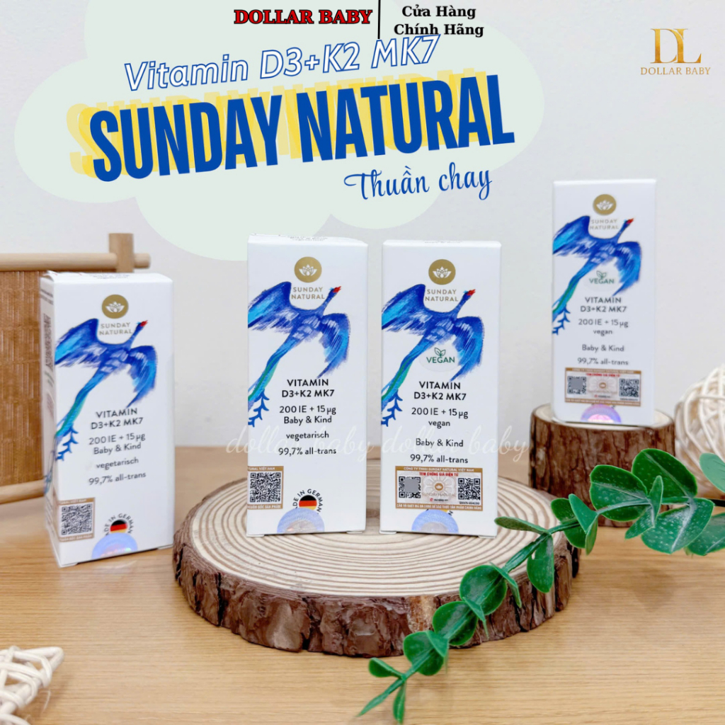Vitamin D3K2 MK7 Sunday Natural Cho Bé Từ Sơ Sinh - Hỗ Trợ Xương Răng, Miễn Dịch - Chính Hãng Đức
