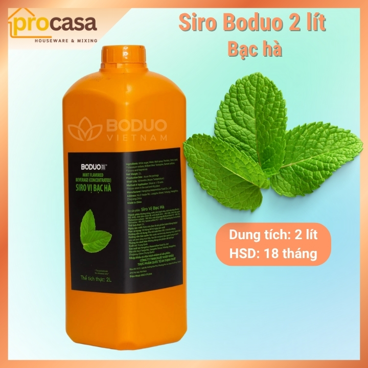 2 lít - Siro Bạc Hà Boduo – Hương Bạc Hà Tự Nhiên – Pha Soda, Đá Xay, Mojito Chuẩn Vị - Nguyên liệu 