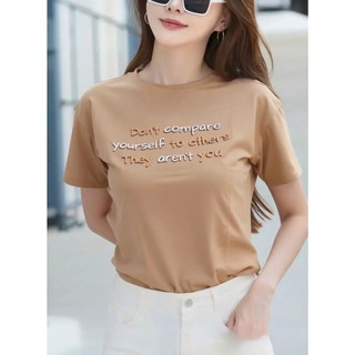 Áo thun nữ cổ tròn tay ngắn, in hình dễ thương, vải cotton mềm mịn