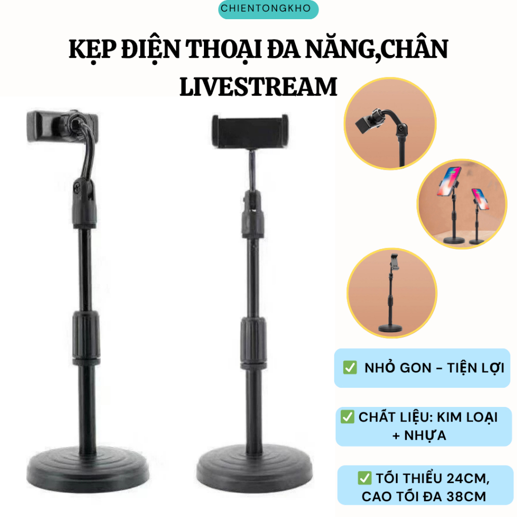 [kẹp đt L08] Giá Đỡ Livestream  L08 Đế Tròn Để Bàn Thiết kế nhỏ gọn, có thể gập lại hoàn toàn xoay 3