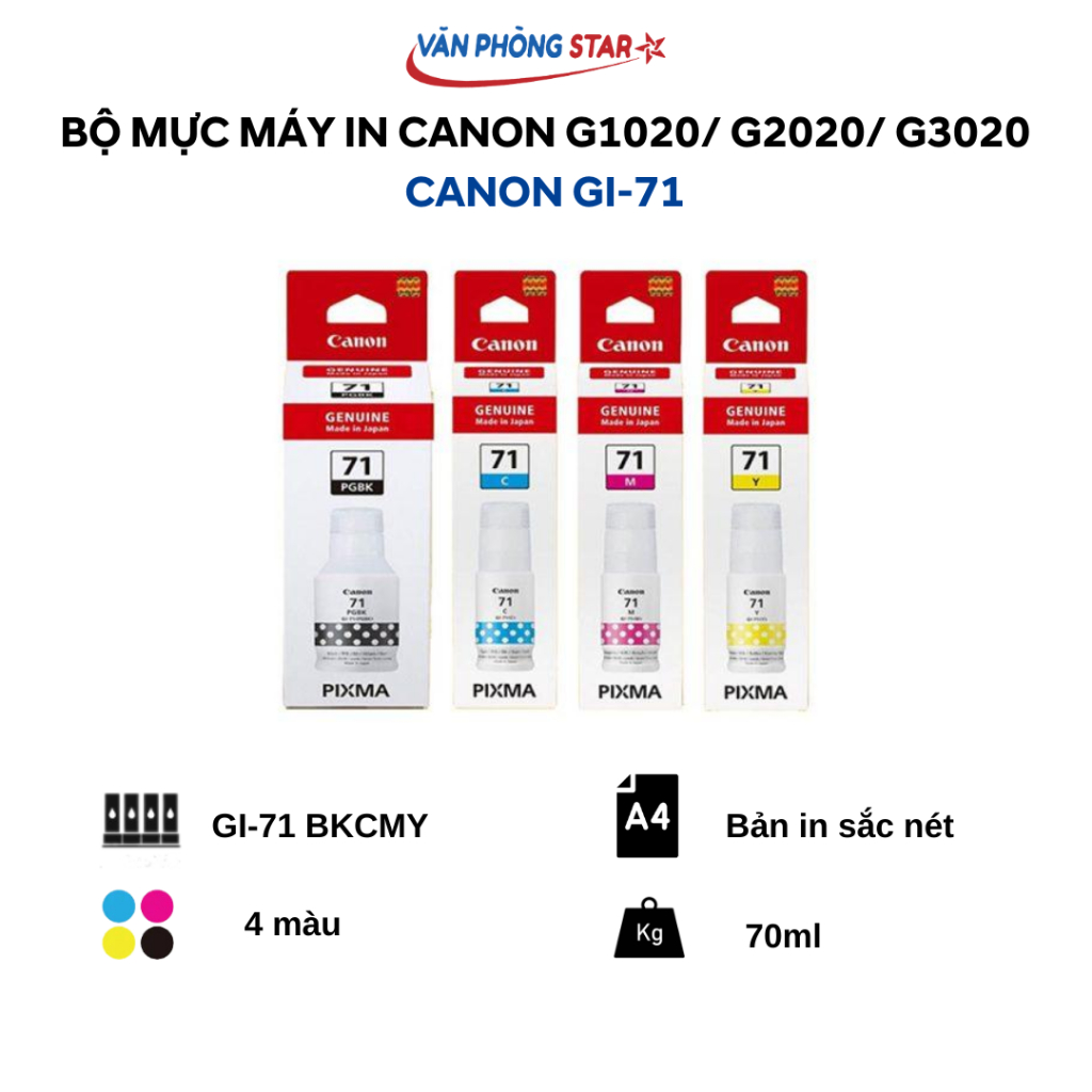 Bộ mực Canon GI-71 chính hãng cho máy in màu Canon G1020 G2020 G3020 G1730 G2730 G3730 G3060 G3770 G