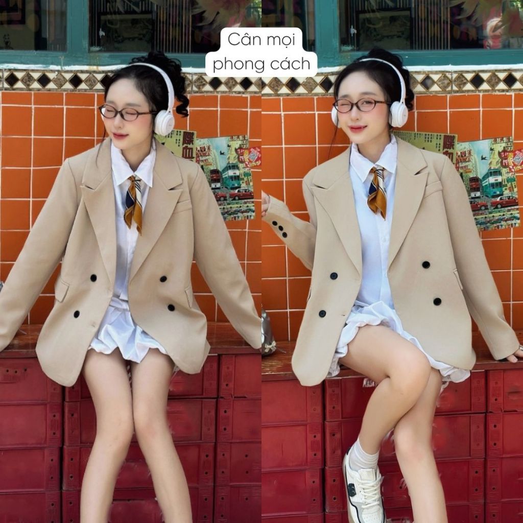 Áo vest nữ blazer Mely Fashion kaki hàn cao cấp form rộng dài tay thiết kế sang trọng Hàn Quốc hai lớp đệm vai ASM44-02 | BigBuy360 - bigbuy360.vn