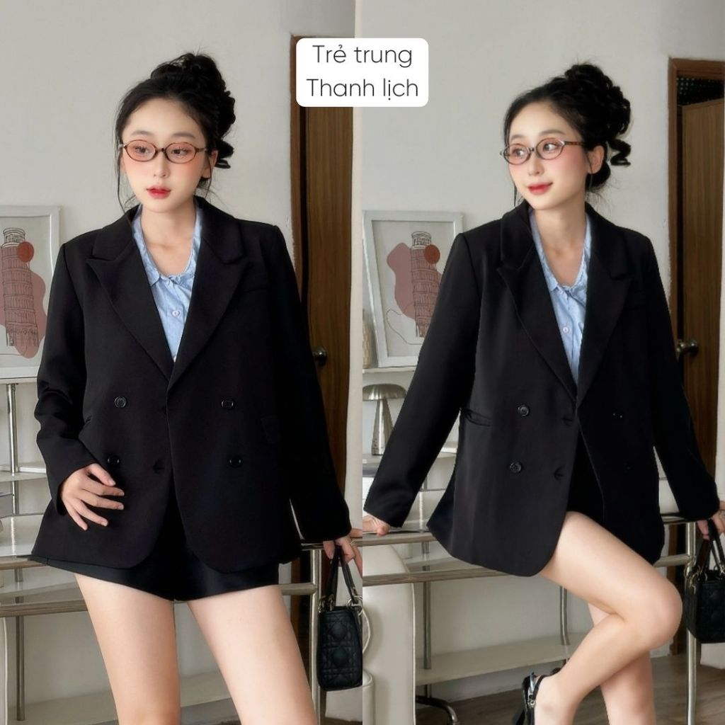 Áo vest nữ blazer Mely Fashion kaki hàn cao cấp form rộng dài tay thiết kế sang trọng Hàn Quốc hai lớp đệm vai ASM44-02 | BigBuy360 - bigbuy360.vn