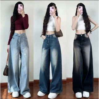 Quần jean bò ống rộng suông xuông nữ jeans cạp cao phong cách Hàn Quốc 2024