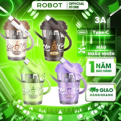 Cáp Sạc Nhanh Type C ROBOT RCOC100/ RCOCC100 Chiều Dài 100cm Phiên Bản Cốc Cà Phê Dây Chống Rối