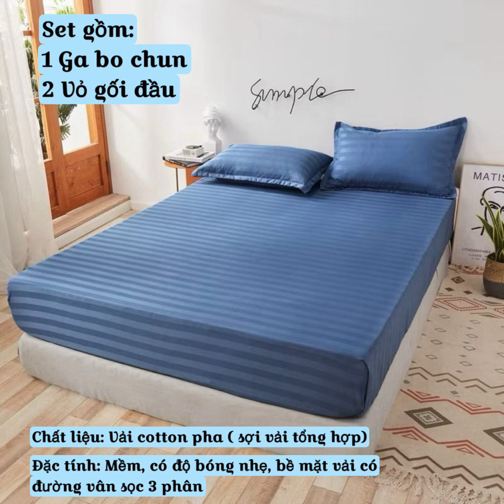 Ga vỏ gối khách sạn vải sọc 3F mềm mại hàng đẹp ga bo chun theo size đệm