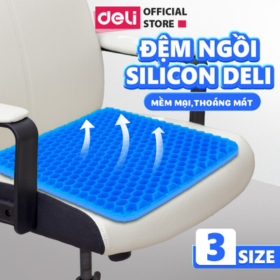 [KÈM TÚI BỌC] Đệm Ngồi Gel Silicon Cao Cấp Deli Thoáng Khí, Nệm Lót Ghế 3D Có Bọc Bên Ngoài 3 Kích Thước Chống Ê Mông