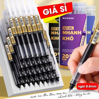 Hộp 20 Bút Gel Nhanh Khô Ngòi Kim 0.5mm Gấp x3 Lượng Mực - Bút Gel Học Sinh Văn Phòng Mực Đen/ Xanh/ Tím Êm Trơn Đều Đậm