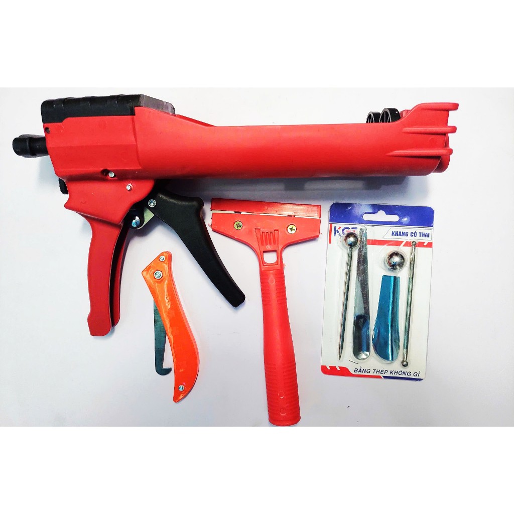 [Combo] 4 dụng cụ bơm keo, bộ miết ron, dao vệ sinh ron keo chà ron epoxy 2 thành phần